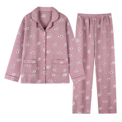 带文胸垫中年妈妈加厚纯棉睡衣