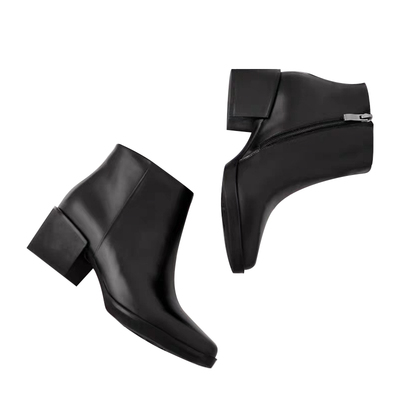 明星款尖头真皮粗跟女士短靴