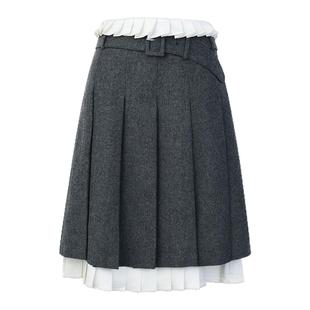 【王子璇同款】lefame拉飞姆2025冬季新款学院风褶裥中长百褶半裙