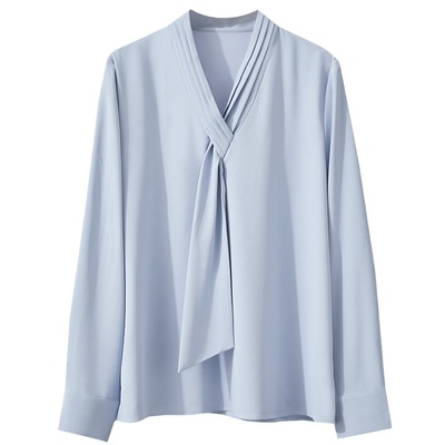 不踩雷衬衫造型v领飘带雪纺衫