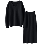 气质入髓~重磅加厚！100%纯山羊绒衫女V领毛衣半身裙休闲羊绒套装