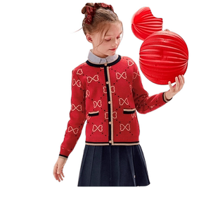 水孩儿儿童女童套装红色两件套春秋装新款学院风针织套裙女孩外套