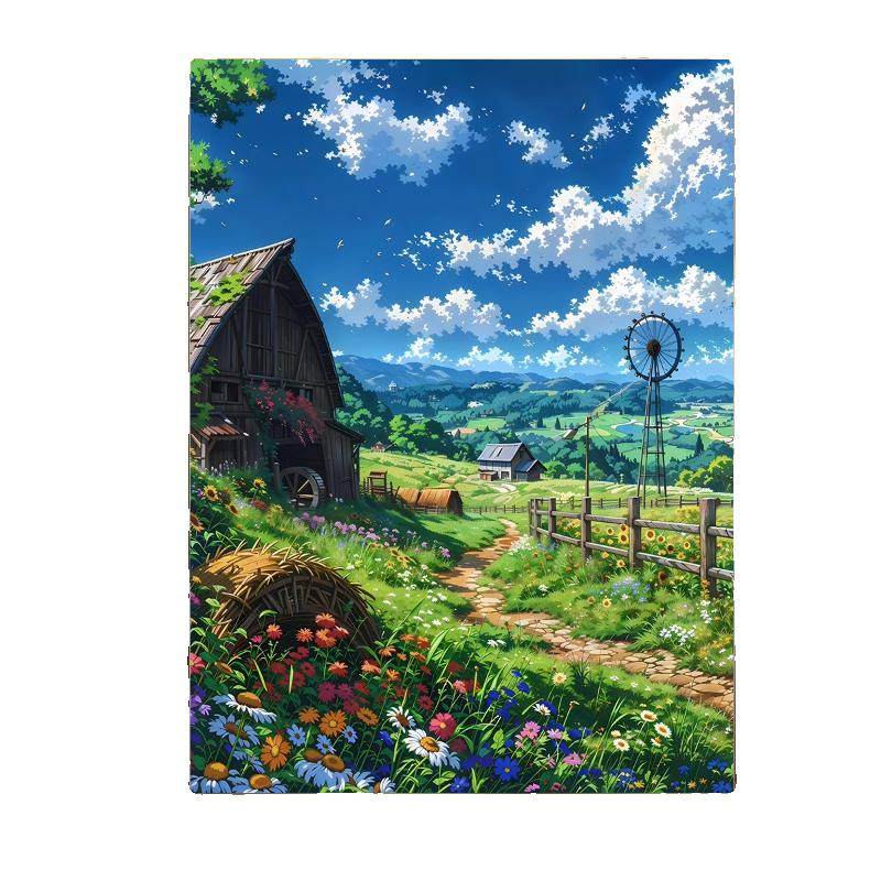 宫崎骏风景diy数字油画填色手绘治愈ins客厅丙烯装饰画肌理绘画