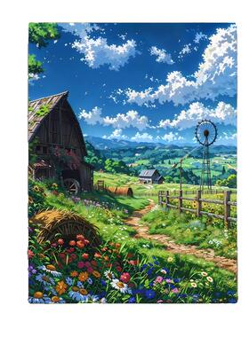 数字油画DIY丙烯手绘风景宫崎骏