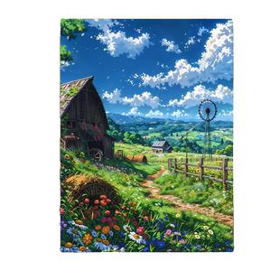 宫崎骏风景数字油画diy手绘填色治愈ins客厅丙烯装饰画肌理手工