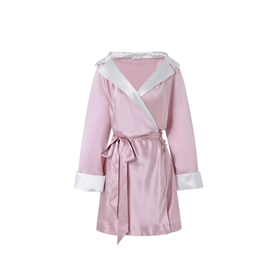 SILKY MIRACLE真丝睡袍LADY-S性感桑蚕丝睡衣翻领拼色系带晨袍