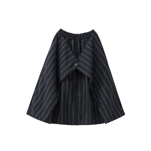 小小大星球童装 不规则扣褶竖条半身裙 春秋百搭女童复古解构裙子