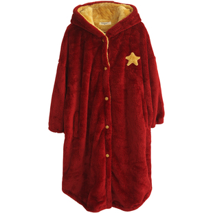 Bananagirl睡衣冬珊瑚绒男士长款睡袍套装家居服男红色加厚加绒