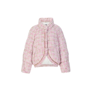 lefame拉飞姆冬季粉彩粗花呢面包羽绒服外套女设计感温暖上衣