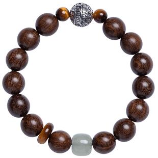 大善堂s925纯银珠金丝檀木手串男士女新中式念珠佛珠文玩饰品礼物