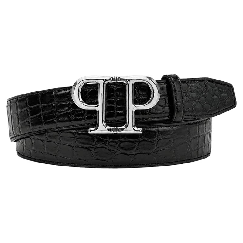 PHILIPP PLEIN 男士压纹皮带银色PP造型商务休闲穿搭牛皮皮带