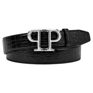 PHILIPP PLEIN 男士压纹皮带银色PP造型商务休闲穿搭牛皮皮带