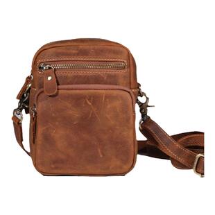 原创新款疯马皮腰包男多隔层小包真皮复古斜跨包牛皮手机包运动包