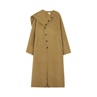 BLUEerror 牦牛绒围巾双面呢大衣女气质加厚长款宽松秋冬毛呢外套