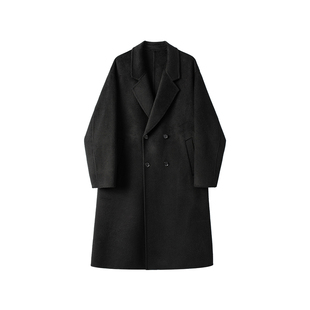 威廉福克斯秋冬100%绵羊毛毛呢大衣复古翻领双排扣过膝长款外套男