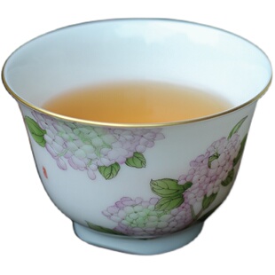 圆满 手绘珐琅彩草本绣球甜白釉主人杯景德镇茶具画瓷的武才人