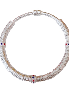 足银9999盘缠锤纹银手镯女