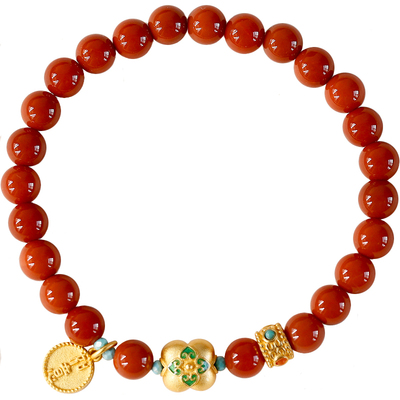 南红玛瑙纯银镀金吉祥如意手链