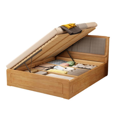 实木高箱储物床侧开气压床家用