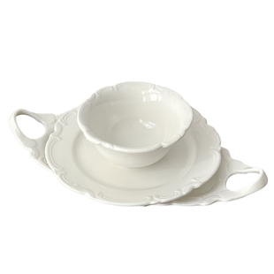 糖小姐 法式浮雕盘子陶瓷家用高级感餐盘饭碗双耳椭圆西餐盘餐具