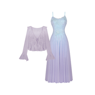 安妮不火暮紫蘸溪语重工细闪网纱仙女裙微胖大码氛围感吊带连衣裙