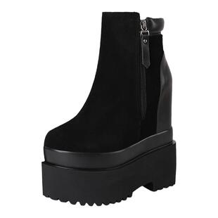 16cm超高跟女鞋增高显瘦秋冬季新款真皮厚底防水台小个子短靴子女