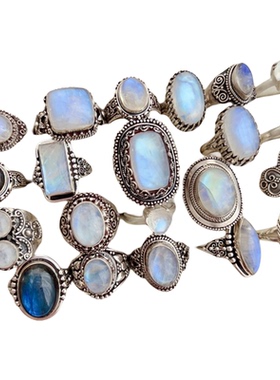 925银复古风天然宝石戒指纯手工