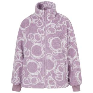 美特斯邦威棉衣女秋冬经典撞色设计时尚帅气立领仿羊羔绒提花外套