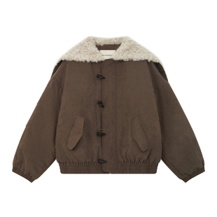 大嘎daga新巴恩风设计感小众连帽牛角扣羽绒服女短款工装夹克外套