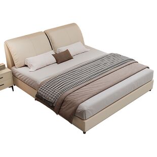 现代简约大象耳朵软包皮床悬浮床主卧大床1米8双人意式极简皮艺床