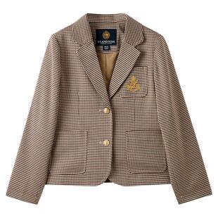 eland kids衣恋童装女童外套春秋冬复古英伦学院风格纹西装上衣