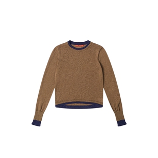 COMMXN·羊驼毛细纱撞色圆领针织衫通勤休闲毛衣2025秋季新款女装