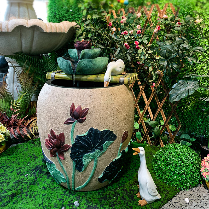 创意新中式阳台鱼缸造景户外庭院景观布置造景花园流水落地摆件