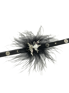 甜酷黑色毛绒蝴蝶项圈皮革choker小众秋冬颈链轻奢项链配饰