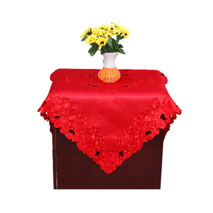 喜庆红色床头柜盖布方巾电冰箱电视防尘罩布艺结婚庆床柜罩床头布