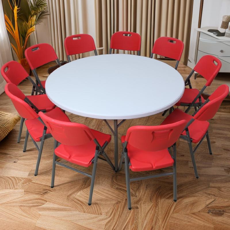 折叠圆桌餐桌家用简易大饭桌可移动圆形塑料大圆台面吃饭桌子