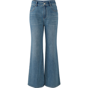 娅丽达拖地筒喇裤女2026春新款弹力复古设计梨形直筒微喇牛仔裤子