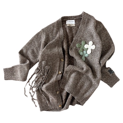 NBB慵懒花色纹理中长羊毛开衫