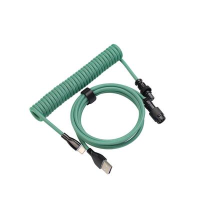 战蛛墨绿色航插线客制化机械键盘数据线螺旋线加强筋type-c编织线