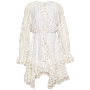 麦叙《枝月》法式气质白色蕾丝不规则连衣裙女夏季仙女蛋糕裙子