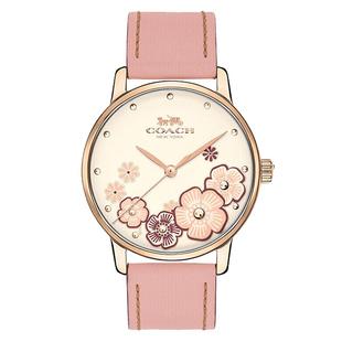 【自营】COACH/蔻驰手表女 GRAND系列小牛皮茶玫瑰石英表14503009