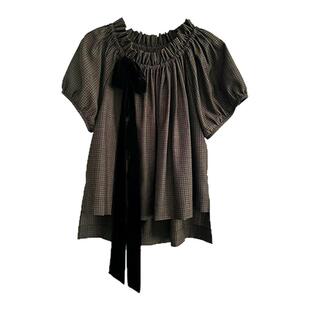 Assignments 2025秋季新款时尚泡泡袖上衣女设计感格子小众短袖