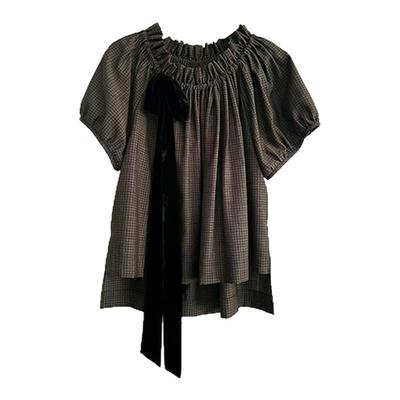 Assignments 2025秋季新款时尚泡泡袖上衣女设计感格子小众短袖