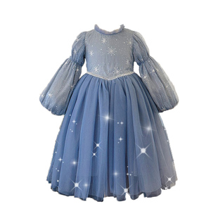 女童爱莎公主裙秋冬高端小女孩生日爱沙披风长裙正版艾莎礼服裙子