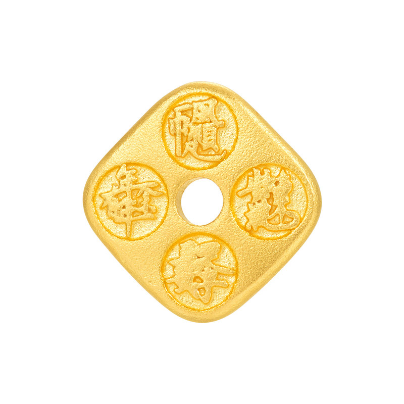 明牌珠宝吉言四方古法黄金吊坠 足金四方呈祥祝福挂件项坠AFC0953
