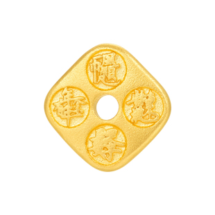 明牌珠宝吉言四方古法黄金吊坠 足金四方呈祥祝福挂件项坠AFC0953