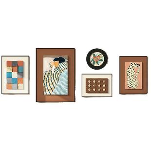 立体实木新款创意砂岩装饰画客厅沙发背景墙挂画多巴胺金钱豹壁画