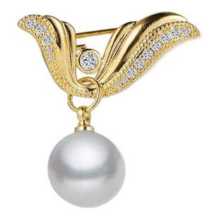 韩版简约V型镶钻珍珠吊坠胸针创意翅膀合金胸花服饰防走光别针女