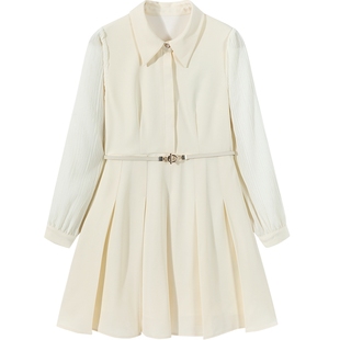 爱居兔长袖连衣裙女春季职场风素雅利落时尚长袖连衣裙裙子女