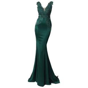 2025年新款长裙时尚婚礼高腰主持人聚会晚装小拖尾年会聚会晚礼服